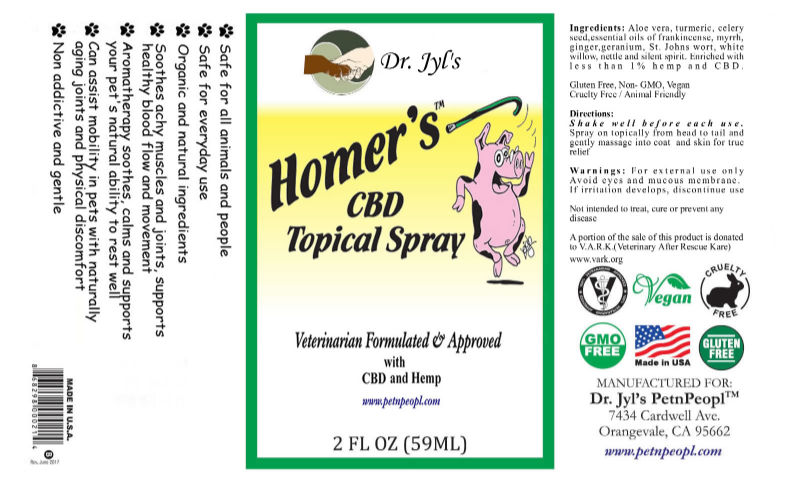 Homer's Topical Hemp Relief Spray Label